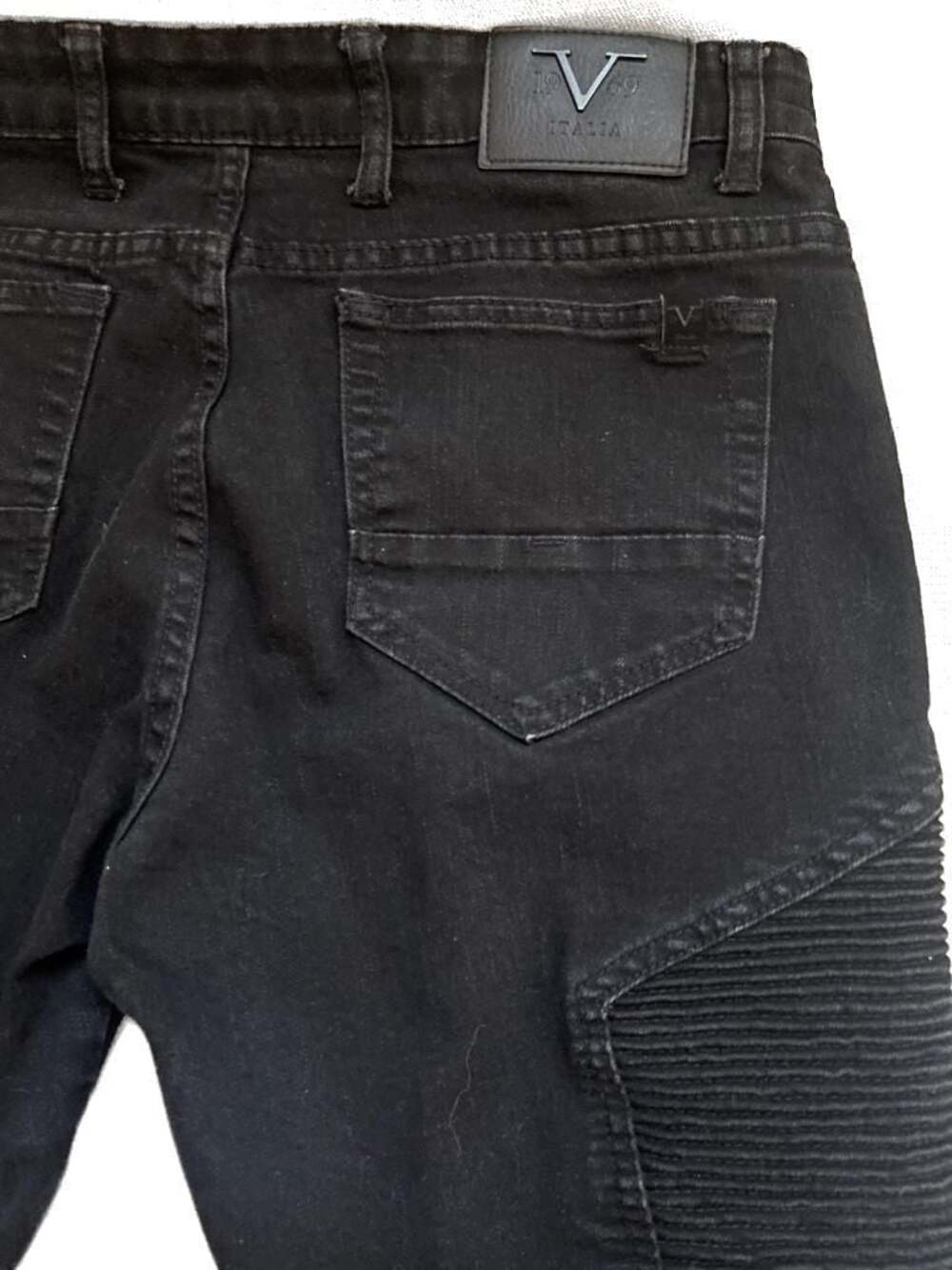 V1969 Italia Black Moto Biker Denim Jean Shorts Size 32